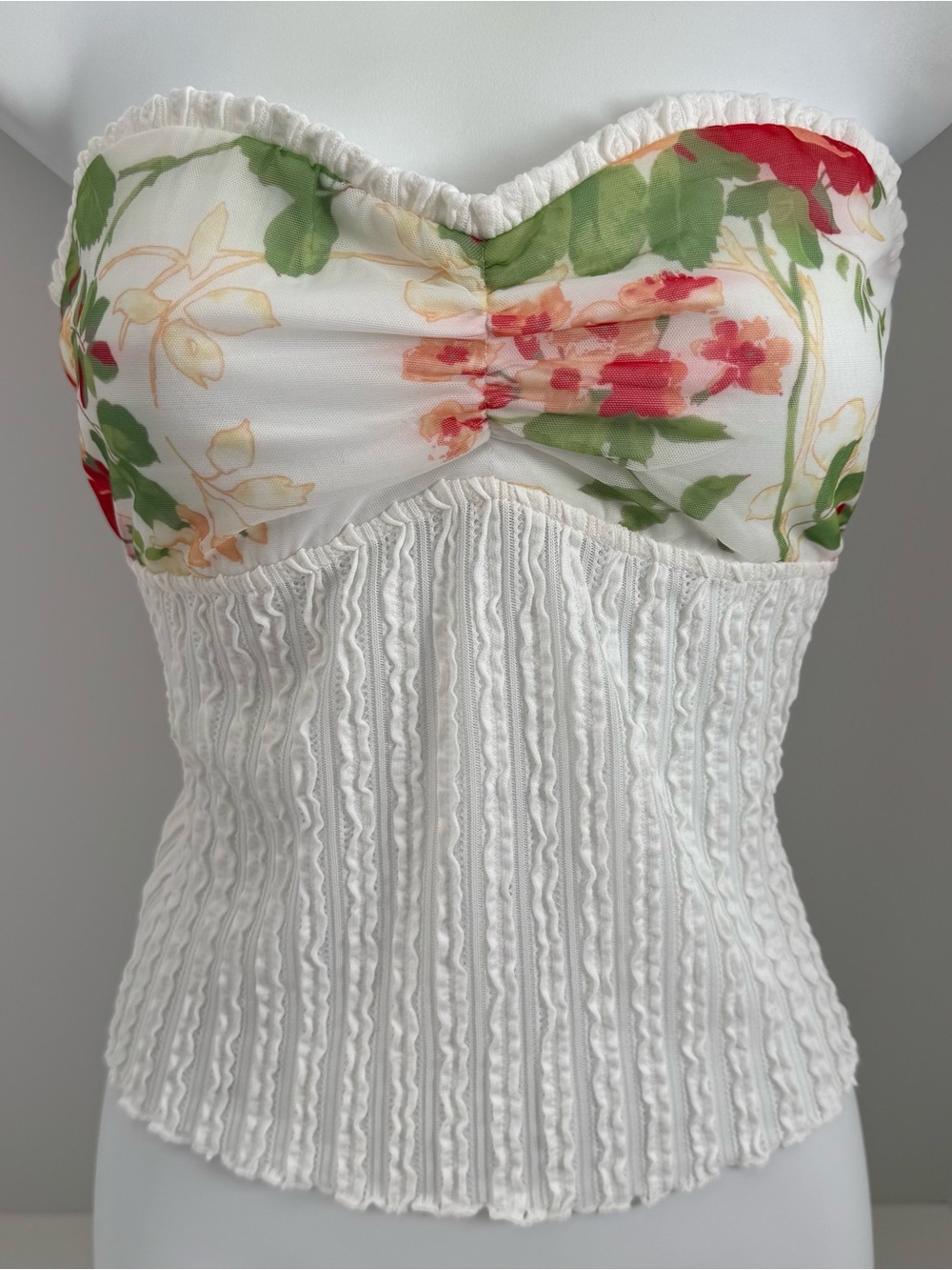 White Floral Strapless Corset Crop Top